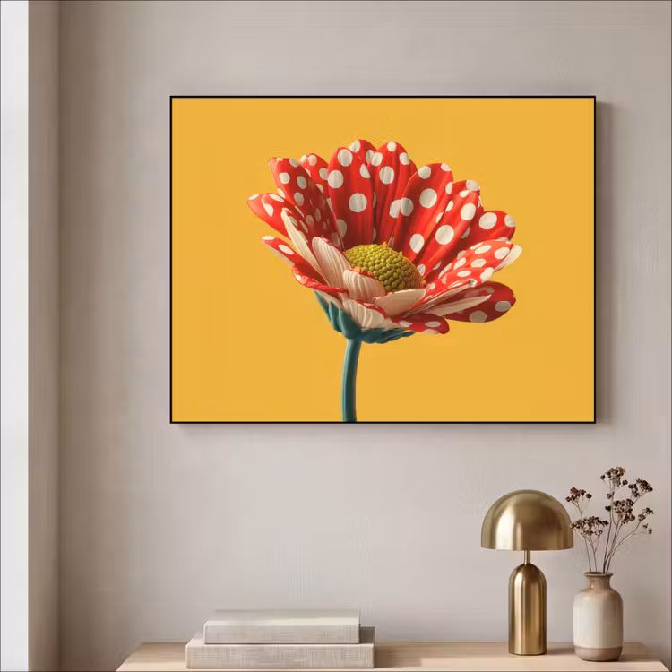 Bloem - Rood - Stippen Textielframe zwart klein -sfeer2