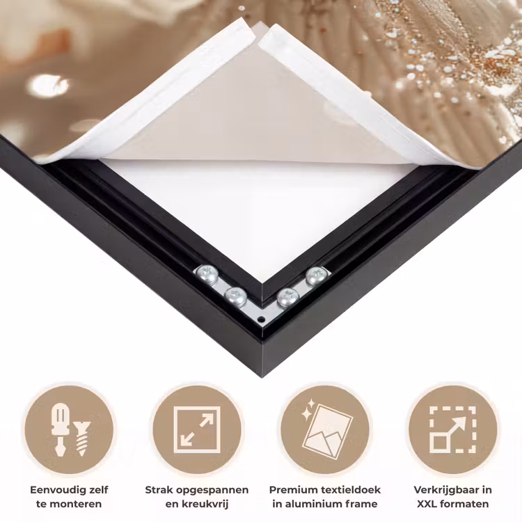 Bloem - Wit - Glitter - Goud - Modern Textielframe zwart klein -USP_feed_closeupNL