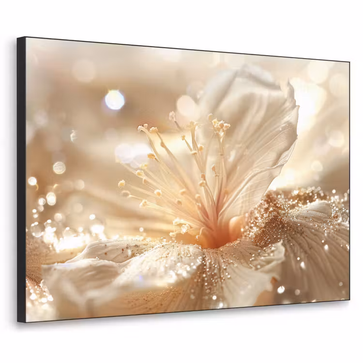 Bloem - Wit - Glitter - Goud - Modern Textielframe zwart klein -3d