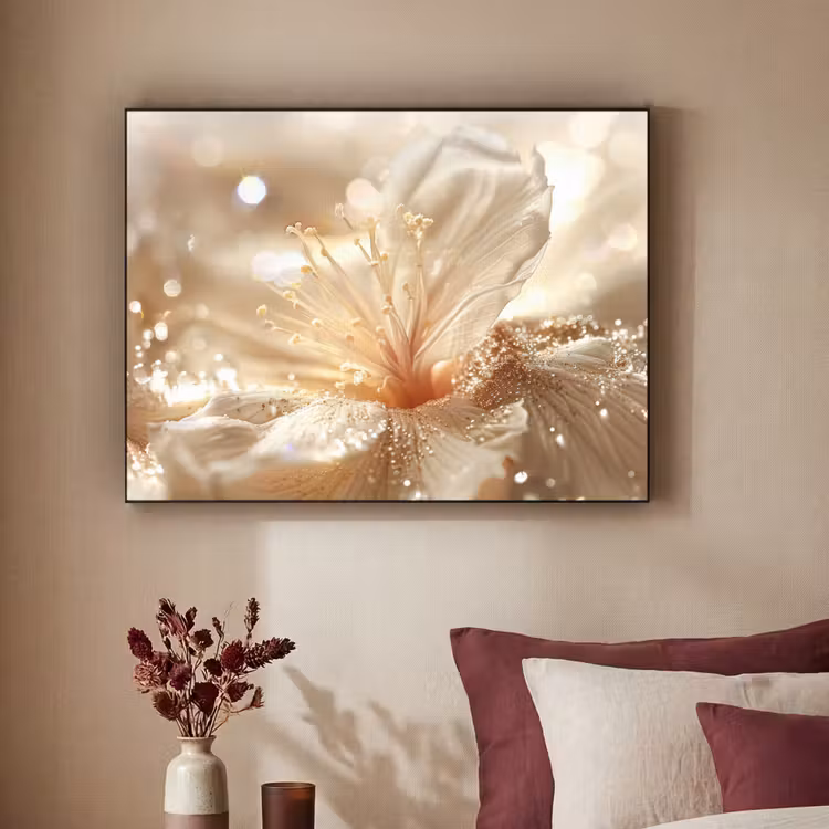 Bloem - Wit - Glitter - Goud - Modern Textielframe - compleet frame klein -sfeer1