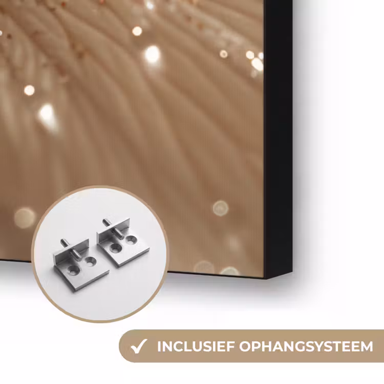 Bloem - Wit - Glitter - Goud - Modern Textielframe zwart klein -USP_ophangsysteemNL