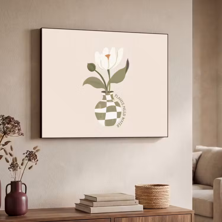 Bloem - Wit - Vaas - Quote Textielframe zwart klein -sfeer3