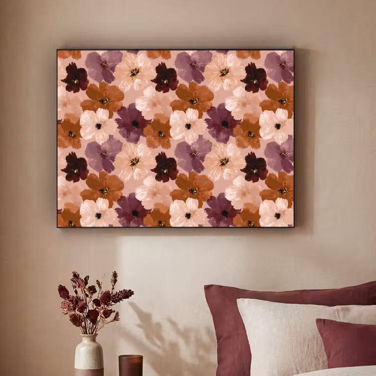 Bloemen - Abstract - Aardetinten Textielframe zwart klein 947 -sfeer1