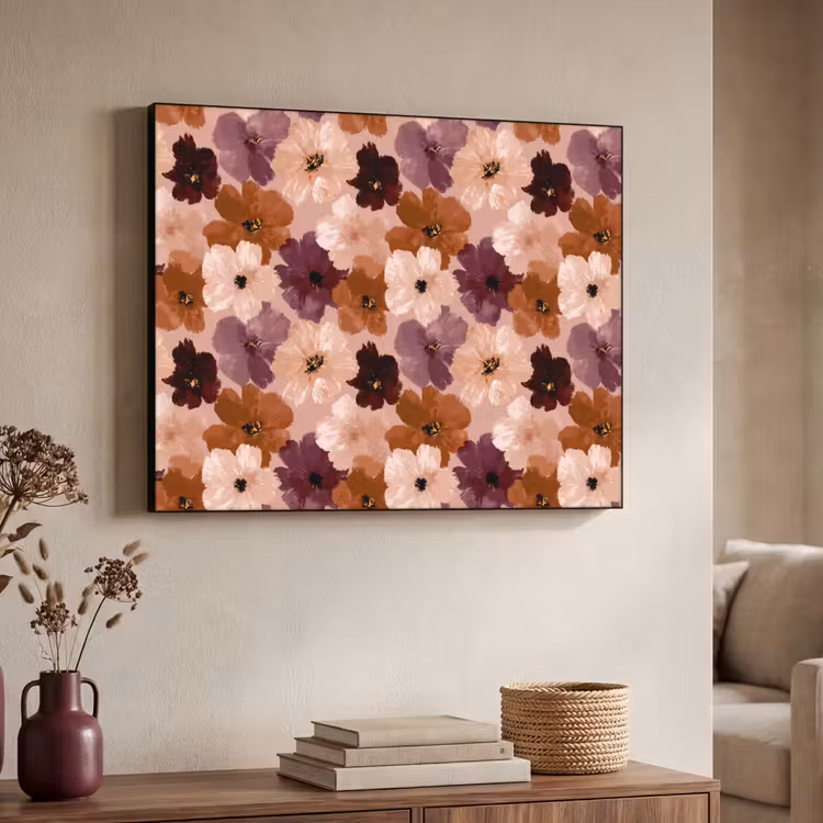Bloemen - Abstract - Aardetinten Textielframe zwart klein 947 -sfeer3