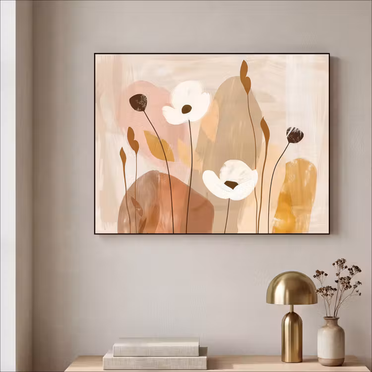 Bloemen - Abstract - Beige - Line art Textielframe zwart klein -sfeer2