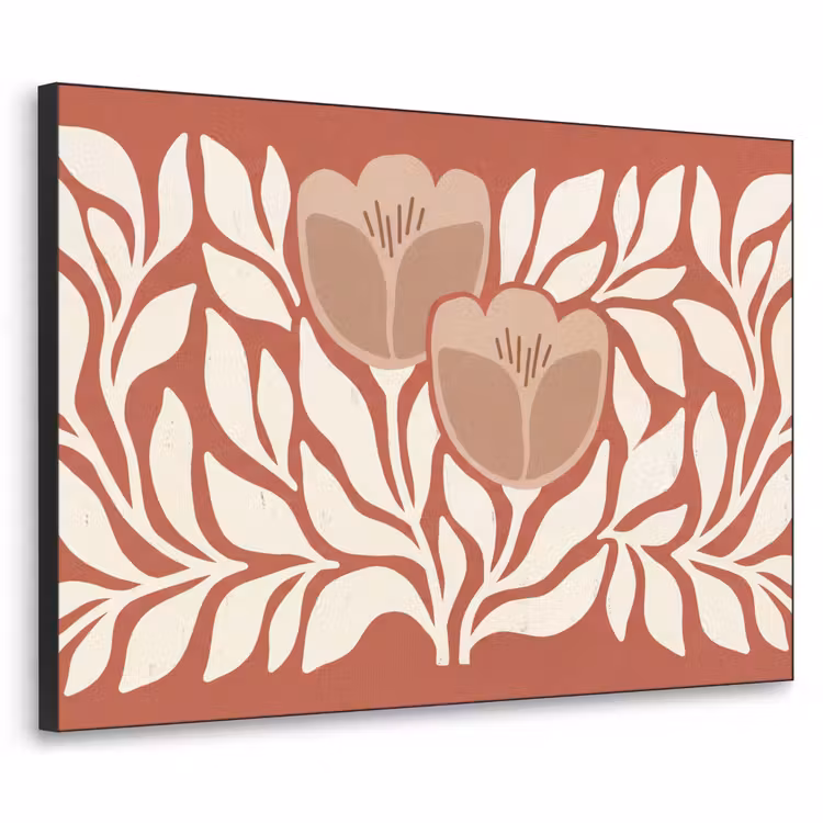 Bloemen - Abstract - Modern - Beige - Natuur Textielframe zwart klein -3d