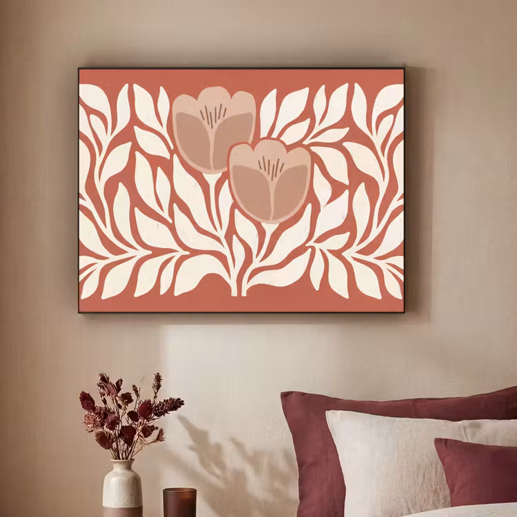 Bloemen - Abstract - Modern - Beige - Natuur Textielframe zwart klein -sfeer1