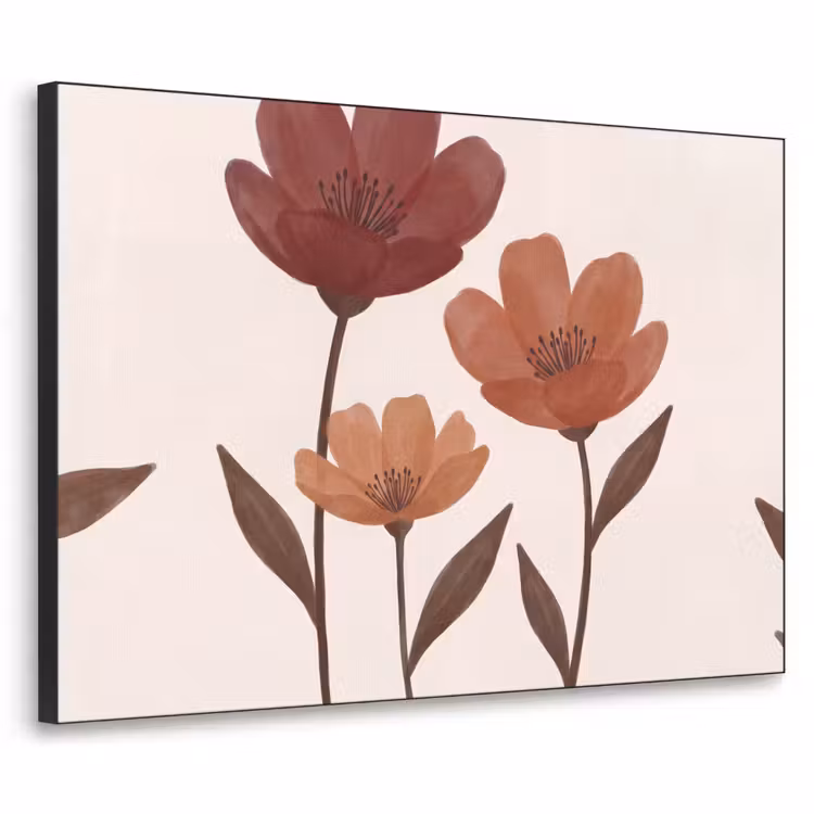 Bloemen - Abstract - Modern - Bruin - Decoratief Textielframe zwart klein -3d