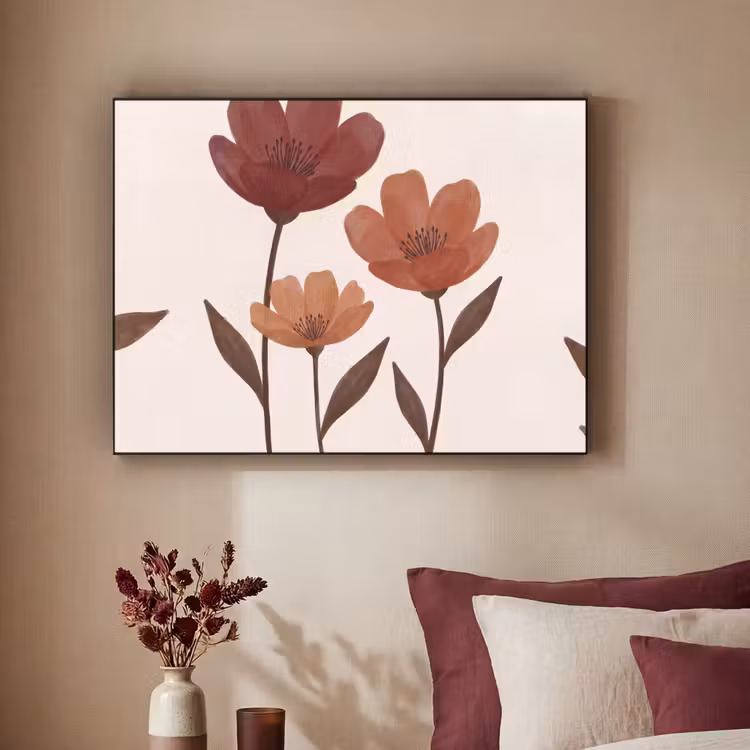 Bloemen - Abstract - Modern - Bruin - Decoratief Textielframe zwart klein -sfeer1