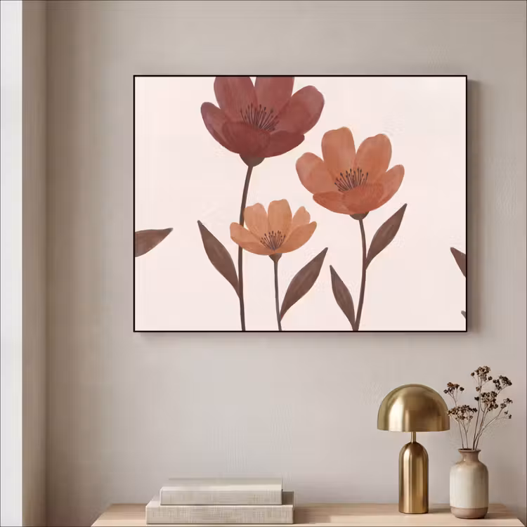 Bloemen - Abstract - Modern - Bruin - Decoratief Textielframe zwart klein -sfeer2