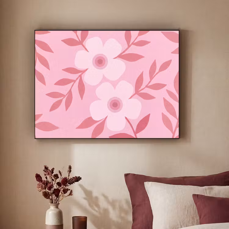 Bloemen - Abstract - Modern - Roze - Natuur Textielframe zwart klein -sfeer1