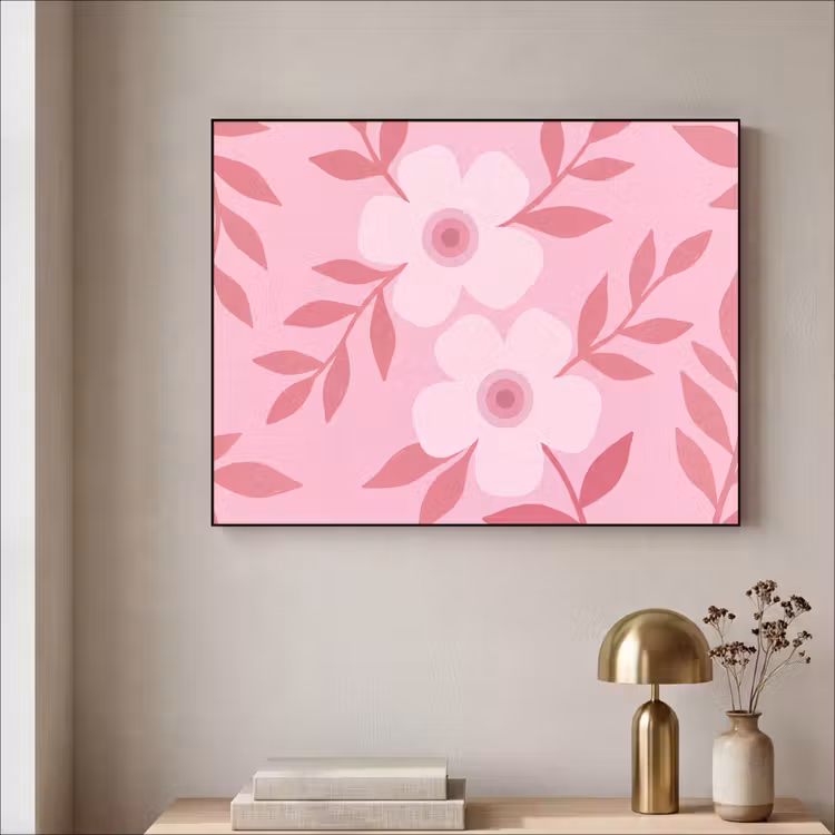 Bloemen - Abstract - Modern - Roze - Natuur Textielframe zwart klein -sfeer2