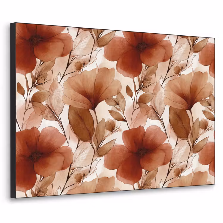 Bloemen - Aquarel - Botanisch - Terracotta Textielframe zwart klein 947 -3d