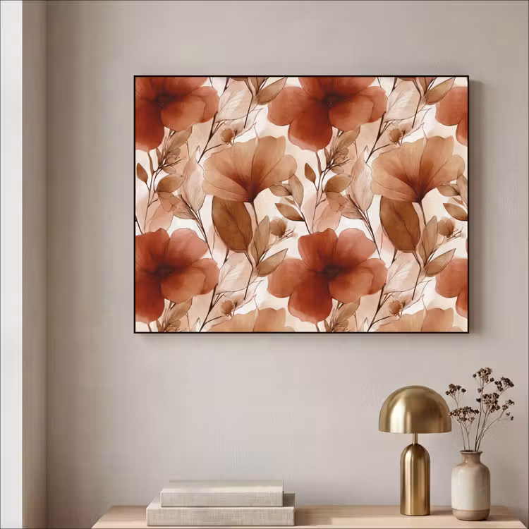 Bloemen - Aquarel - Botanisch - Terracotta Textielframe zwart klein 947 -sfeer2