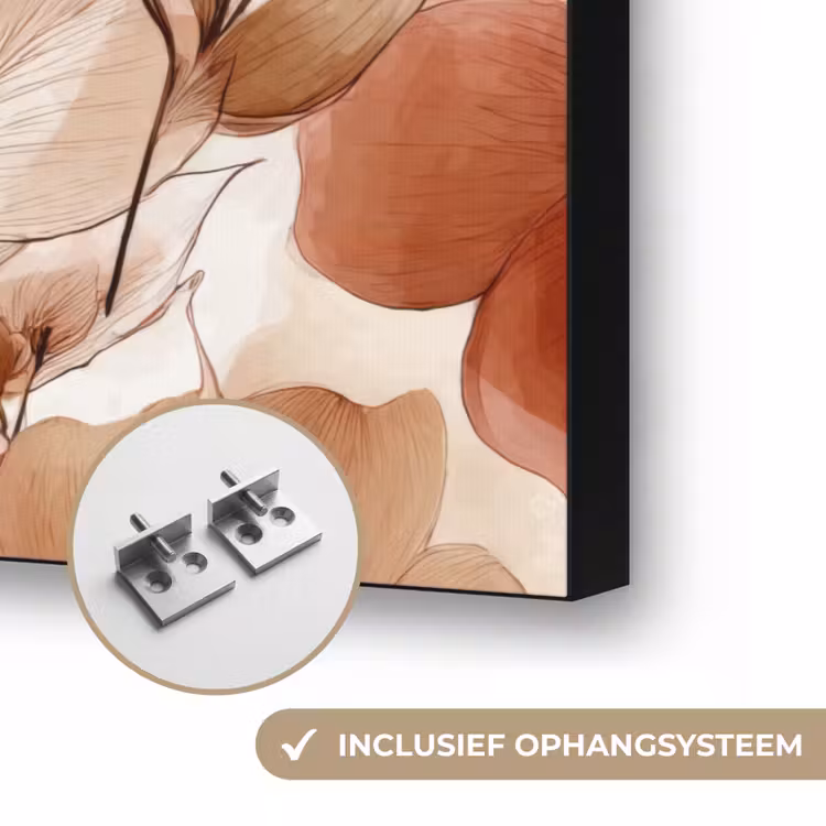 Bloemen - Aquarel - Botanisch - Terracotta Textielframe zwart klein 947 -USP_ophangsysteemNL