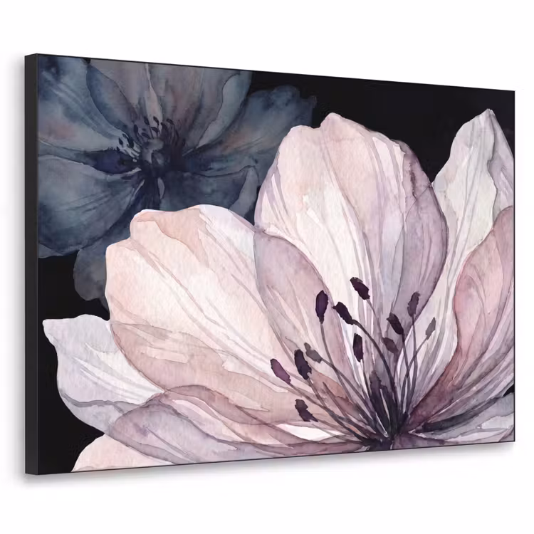 Bloemen - Aquarel - Modern - Roze - Donker Textielframe zwart klein -3d