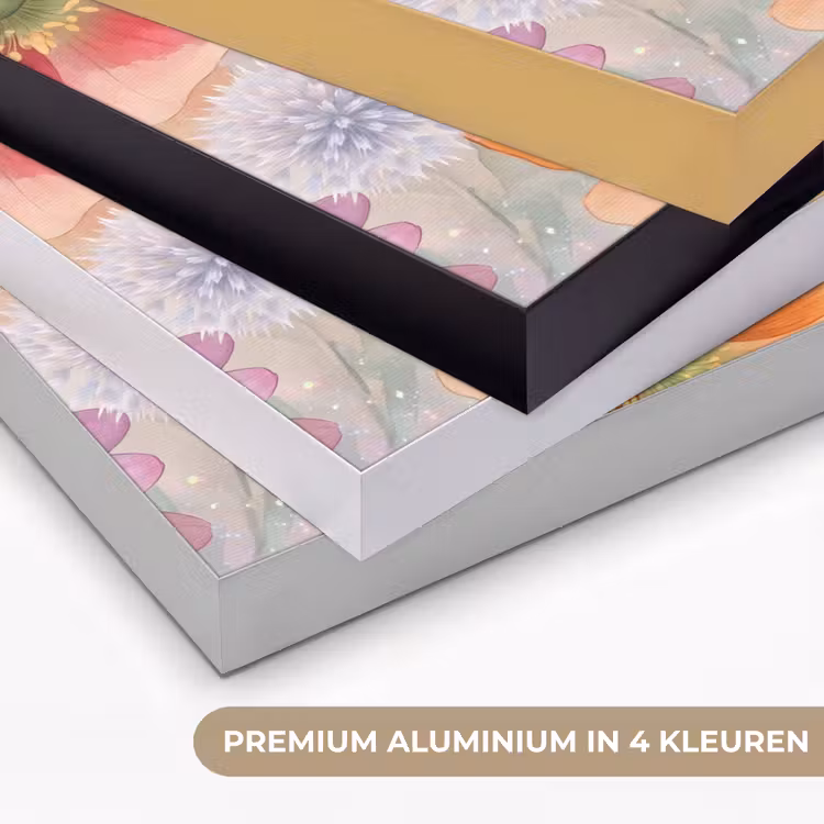 Bloemen - Aquarel - Natuur - Modern - Kleurrijk Textielframe zwart klein -USP_kleurenNL