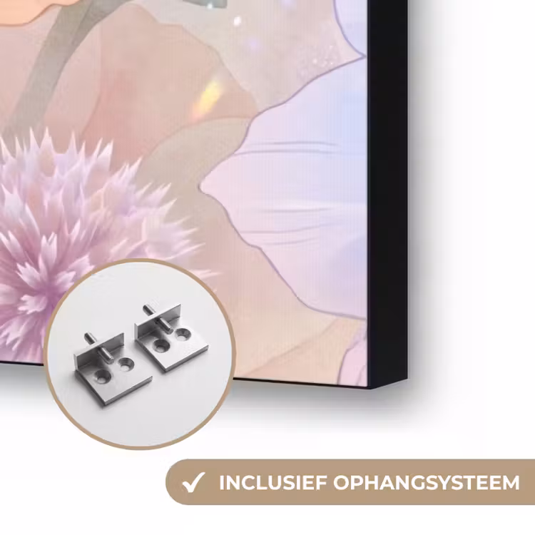 Bloemen - Aquarel - Natuur - Modern - Kleurrijk Textielframe zwart klein -USP_ophangsysteemNL