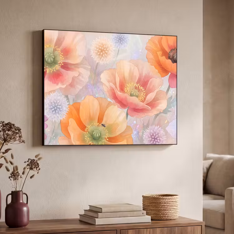 Bloemen - Aquarel - Natuur - Modern - Kleurrijk Textielframe zwart klein -sfeer3