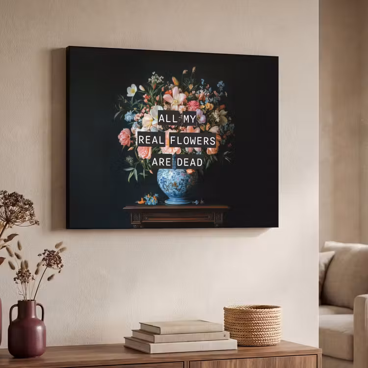Bloemen - Art - Pastel - Quotes Textielframe zwart klein -sfeer3