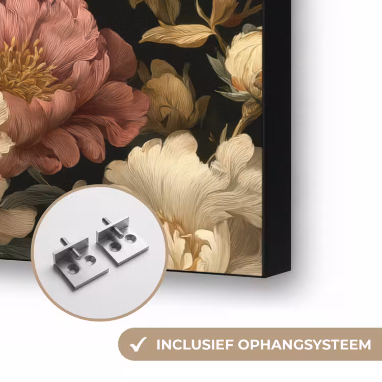 Bloemen - Barok - Patroon - Roze - Crème Textielframe zwart klein 947 -USP_ophangsysteemNL