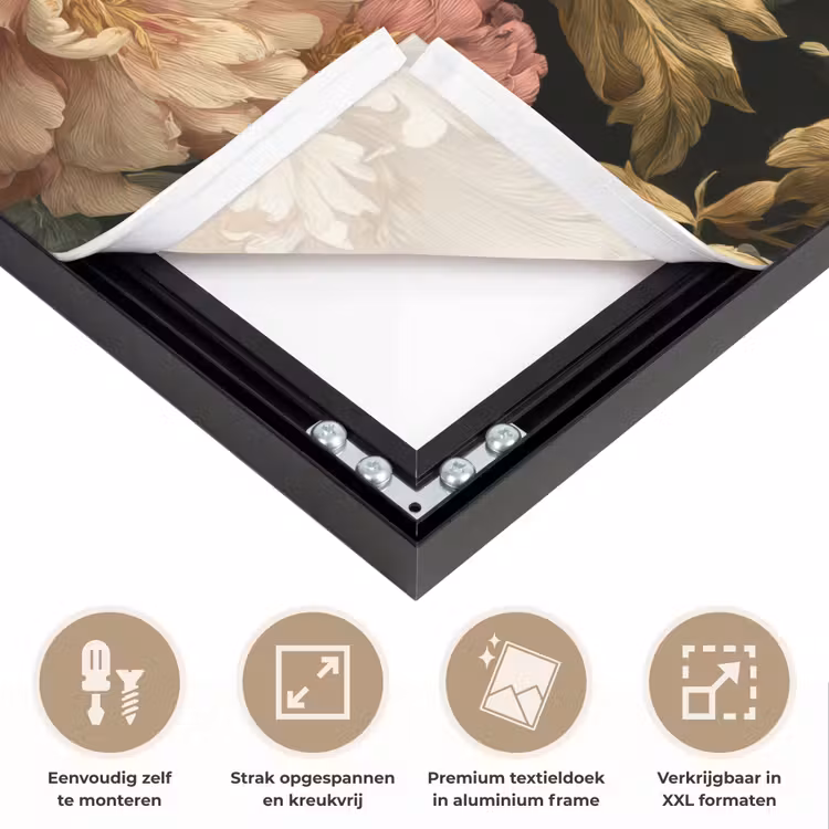 Bloemen - Barok - Patroon - Roze - Crème Textielframe zwart klein 947 -USP_feed_closeupNL