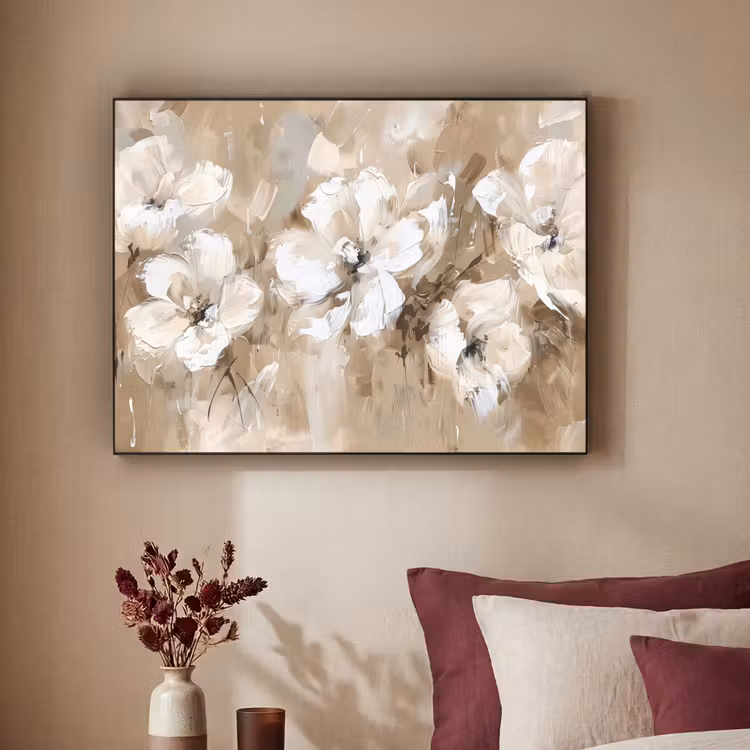 Bloemen - Beige - Abstract - Modern Textielframe zwart klein -sfeer1