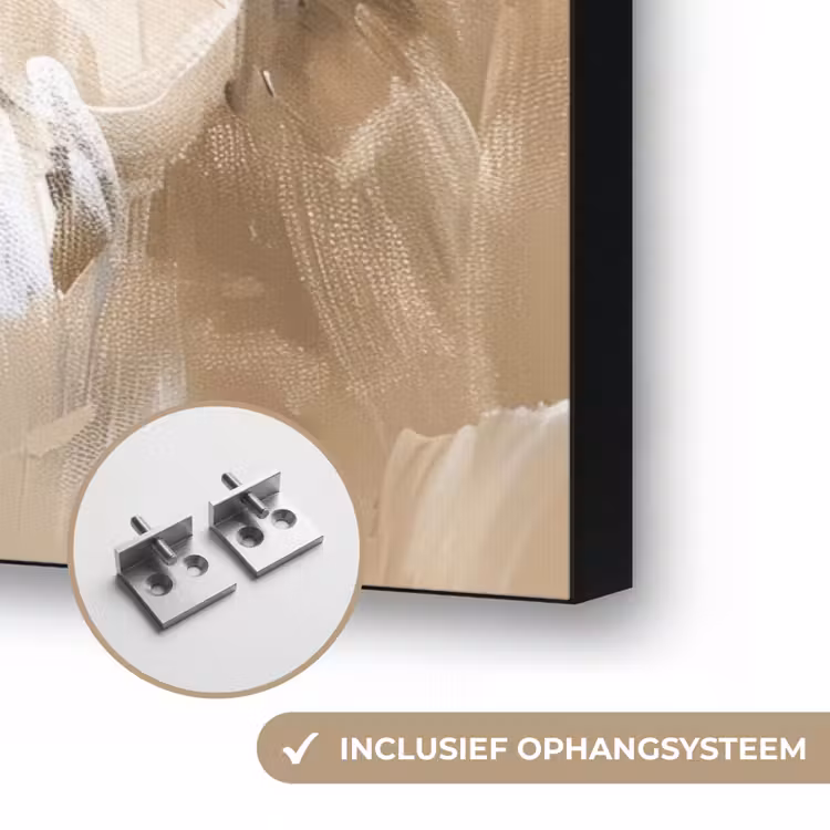 Bloemen - Beige - Abstract - Modern Textielframe zwart klein -USP_ophangsysteemNL