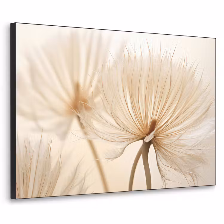 Bloemen - Beige - Natuur Textielframe zwart klein -3d