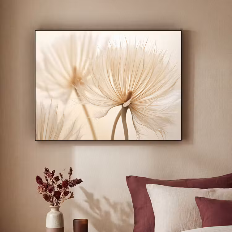 Bloemen - Beige - Natuur Textielframe zwart klein -sfeer1