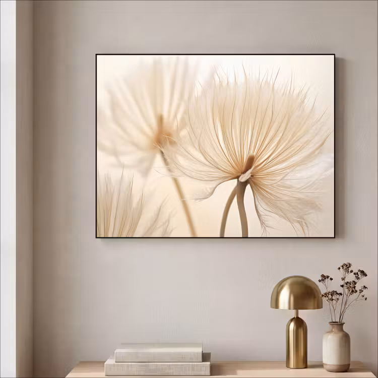 Bloemen - Beige - Natuur Textielframe zwart klein -sfeer2