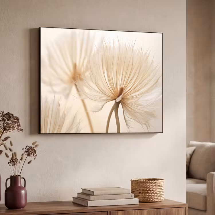 Bloemen - Beige - Natuur Textielframe zwart klein -sfeer3
