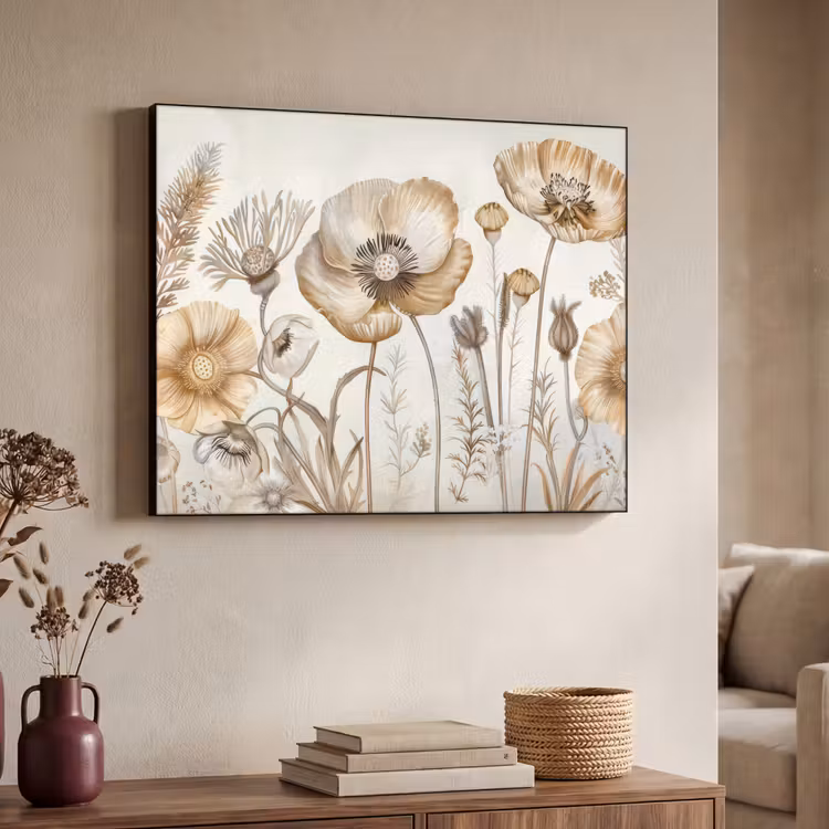 Bloemen - Beige - Natuur - Illustratie Textielframe - compleet frame klein -sfeer3