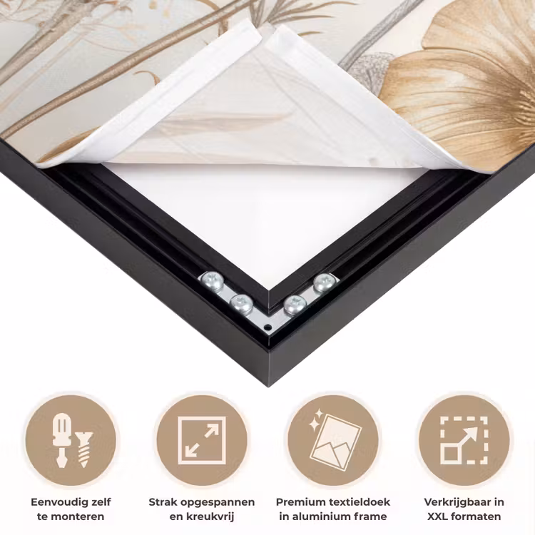 Bloemen - Beige - Natuur - Illustratie Textielframe zwart klein -USP_feed_closeupNL