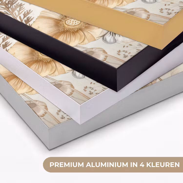 Bloemen - Beige - Natuur - Illustratie Textielframe zwart klein -USP_kleurenNL
