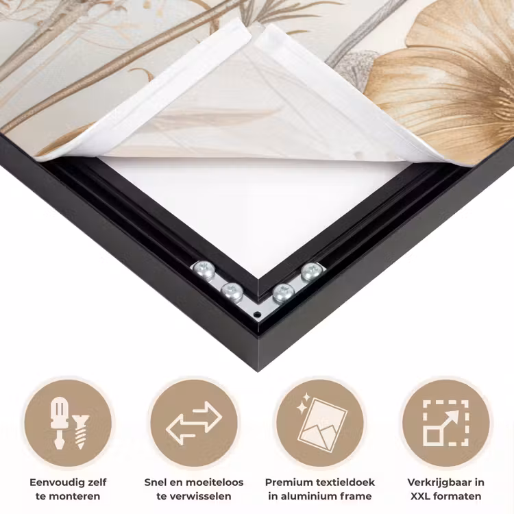 Bloemen - Beige - Natuur - Illustratie Textielframe zwart klein -USP_closeupNL