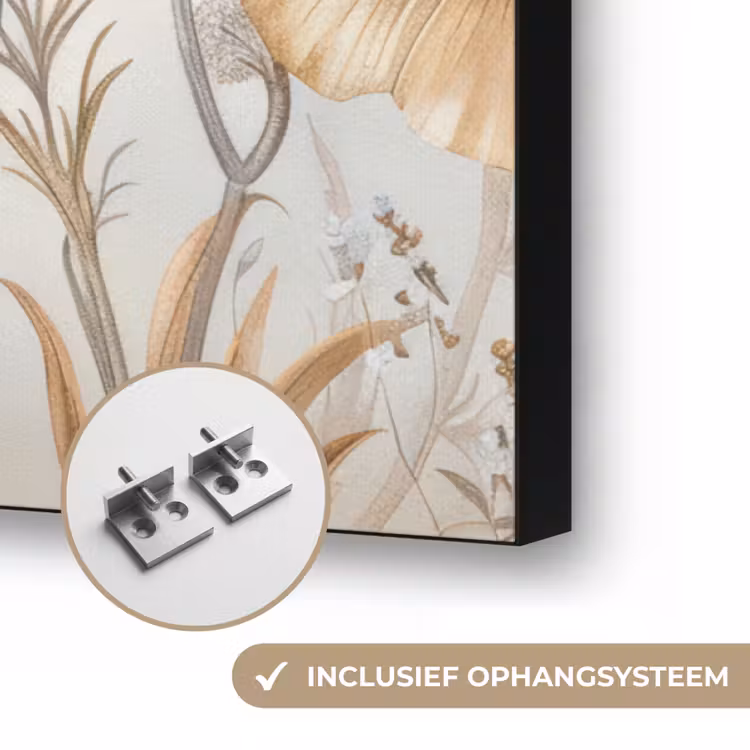 Bloemen - Beige - Natuur - Illustratie Textielframe zwart klein -USP_ophangsysteemNL
