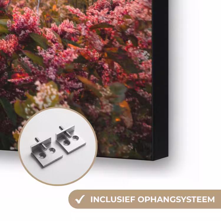 Bloemen - Bergen - Landschap - Nacht - Lucht - Roze Textielframe zwart klein -USP_ophangsysteemNL