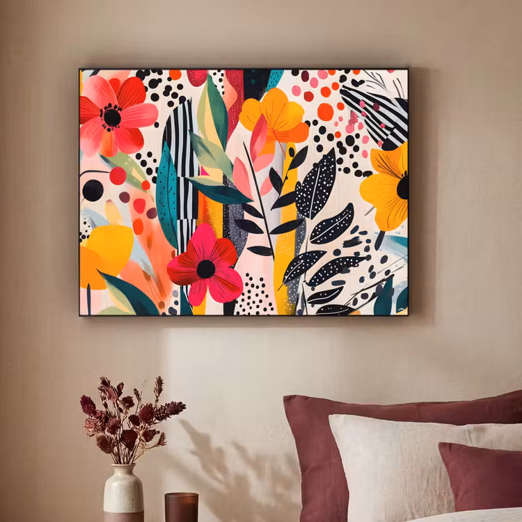 Bloemen - Bladeren - Abstract - Kleurrijk Textielframe - compleet frame klein -sfeer1