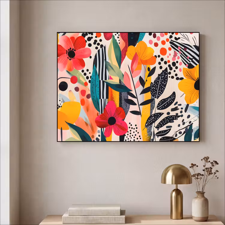 Bloemen - Bladeren - Abstract - Kleurrijk Textielframe - compleet frame klein -sfeer2