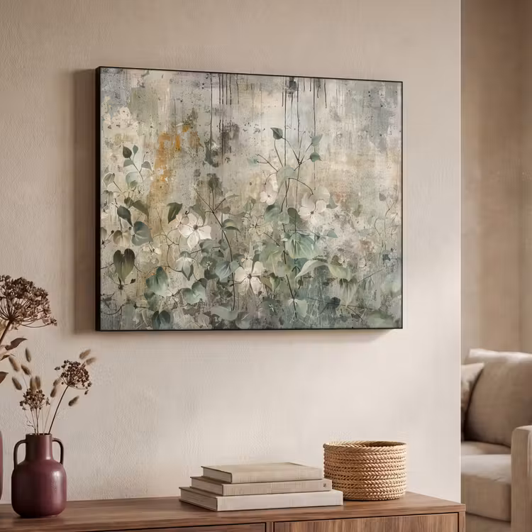 Bloemen - Bladeren - Abstract - Modern Textielframe - compleet frame klein -sfeer3