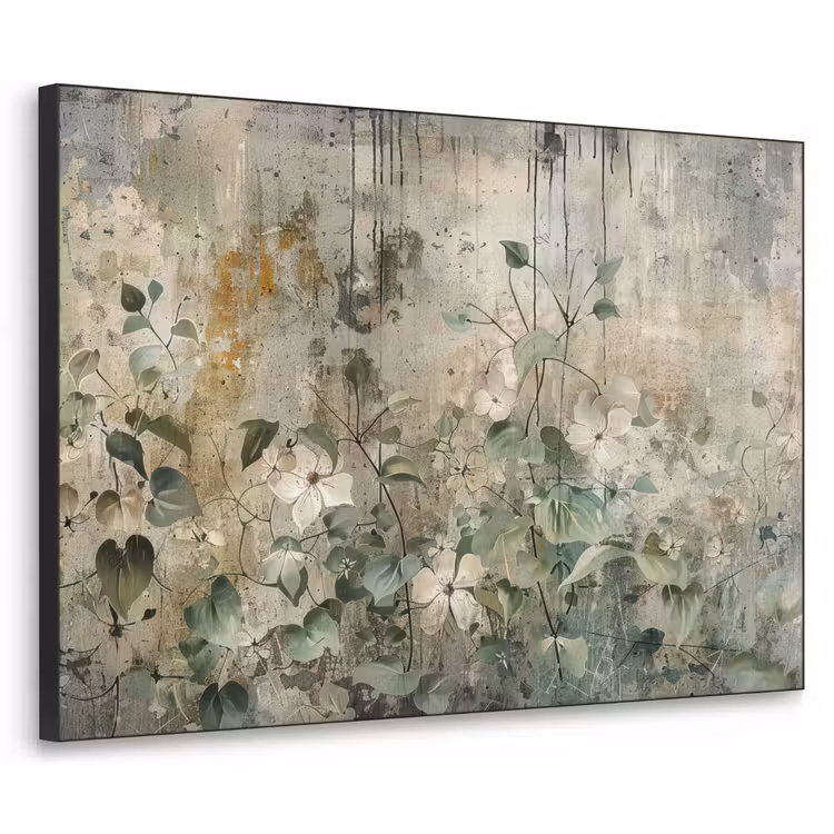 Bloemen - Bladeren - Abstract - Modern Textielframe zwart klein -3d