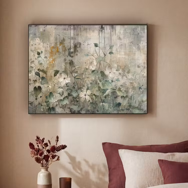 Bloemen - Bladeren - Abstract - Modern Textielframe zwart klein -sfeer1