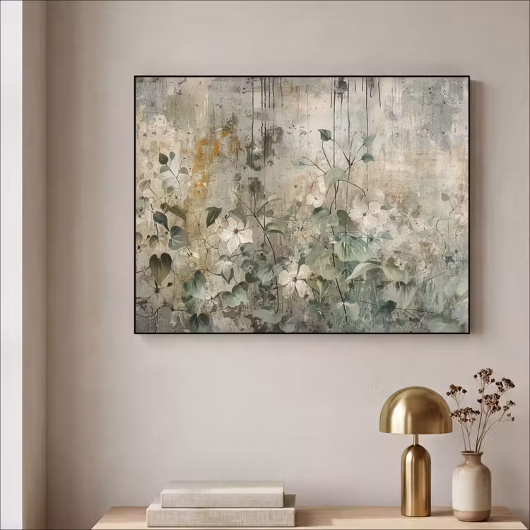 Bloemen - Bladeren - Abstract - Modern Textielframe zwart klein -sfeer2