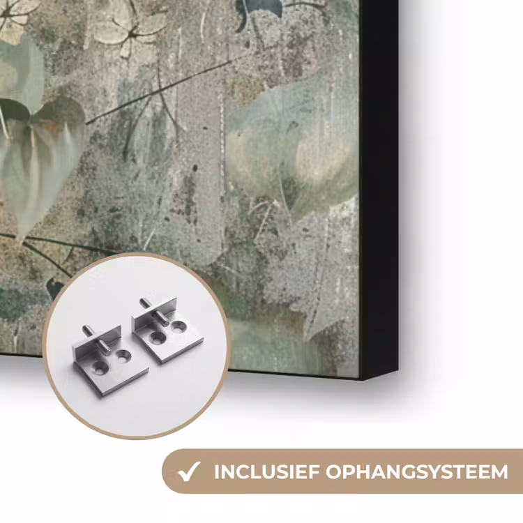 Bloemen - Bladeren - Abstract - Modern Textielframe zwart klein -USP_ophangsysteemNL