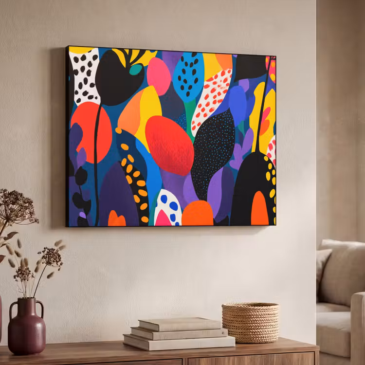 Bloemen - Bladeren - Abstract - Rood Textielframe - compleet frame klein -sfeer3