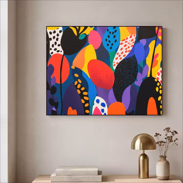 Bloemen - Bladeren - Abstract - Rood Textielframe zwart klein -sfeer2