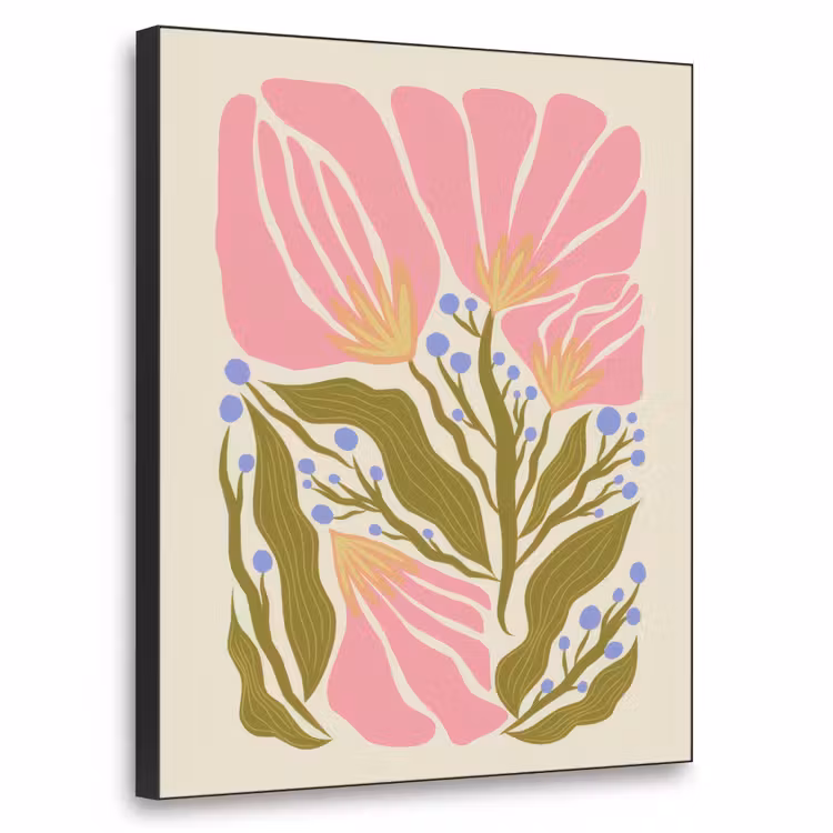 Bloemen - Bladeren - Abstract - Roze Textielframe - compleet frame klein -3d