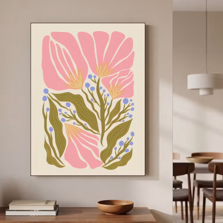 Bloemen - Bladeren - Abstract - Roze Textielframe - compleet frame klein -sfeer2