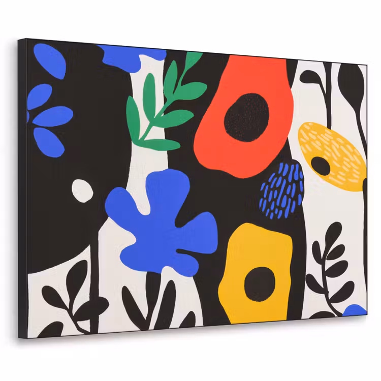 Bloemen - Bladeren - Abstract - Zwart Textielframe - compleet frame klein -3d